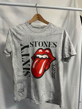 Rolling Stones Tongue Logo Gray Distressed Graphic Tee Medium Vintage Style